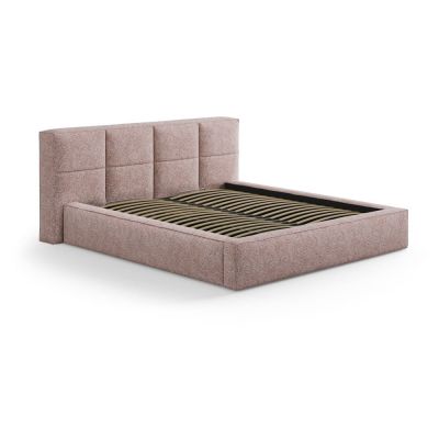 Pat matrimonial roz deschis tapițat cu spațiu de depozitare cu somieră 200x200 cm Simon Darren – Micadoni