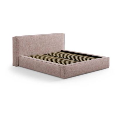 Pat matrimonial roz deschis tapițat cu spațiu de depozitare cu somieră 200x200 cm Simon Olivia – Micadoni