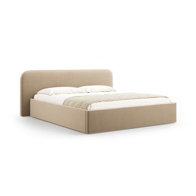 Pat matrimonial taupe tapițat cu spațiu de depozitare cu somieră 140x200 cm Elizabeth – Micadoni