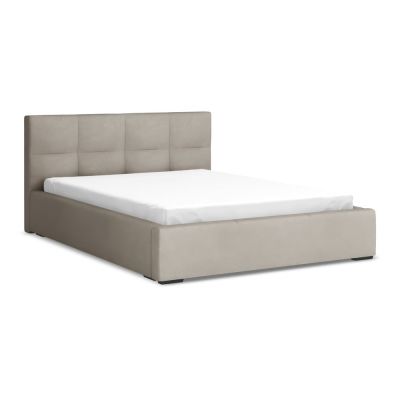 Pat matrimonial taupe tapițat din catifea cu spațiu de depozitare cu somieră 140x200 cm Hiko – Makamii