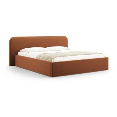 Pat matrimonial teracotă tapițat cu spațiu de depozitare cu somieră 160x200 cm Elizabeth – Micadoni