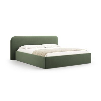 Pat matrimonial verde tapițat cu spațiu de depozitare cu somieră 140x200 cm Elizabeth – Micadoni