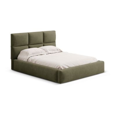 Pat matrimonial verde tapițat cu spațiu de depozitare cu somieră 140x200 cm Libera – Windsor & Co Sofas