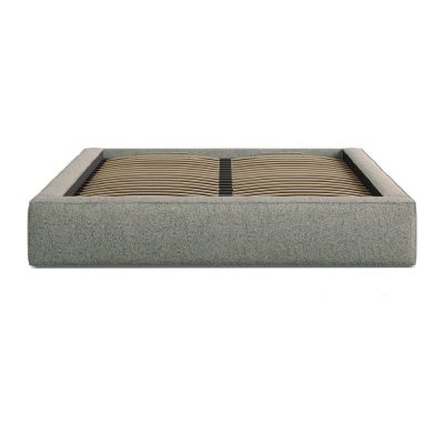 Pat matrimonial verde tapițat cu spațiu de depozitare cu somieră 140x200 cm Simon – Micadoni