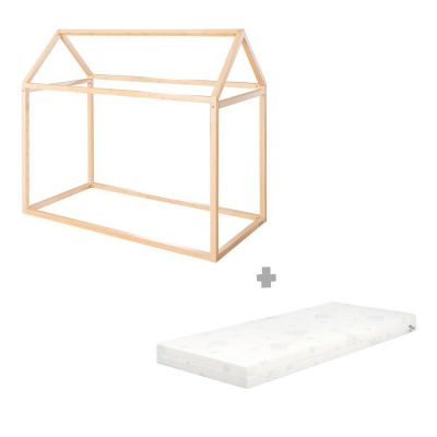 Pat pentru copii în culoare naturală de tip casă din bambus cu saltea/fără somieră 70x140 cm House Bed – Roba