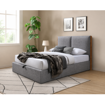 Pat Tapitat Nordic Cu Somiera Metalica Rabatabila Si Spatiu De Depozitare Culoare Gri 160x200 cm