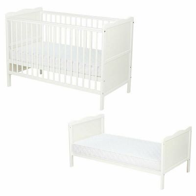 Patut din lemn bebe, 120x60 cm, Cu sina speciala pentru dentitie, Multifunctional, EN716-1, EN716-2, Alb, Qmini, Julia, Resigilat