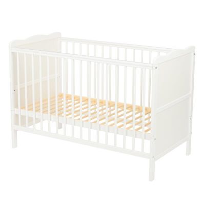 Patut din lemn bebe, 120x60 cm, Cu sina speciala pentru dentitie, Multifunctional, EN716-1, EN716-2, Alb, Qmini, Julia, Resigilat