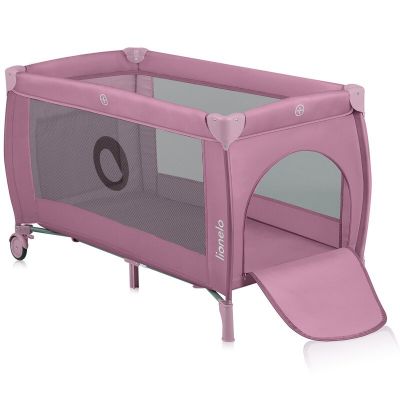 Patut pliant, Lionelo, Stefi Plus, Cu doua nivele, Cu intrare laterala cu fermoar, 2 roti, 120 x 60 cm, Conform cu standardul european de securitate EN 716, Roz