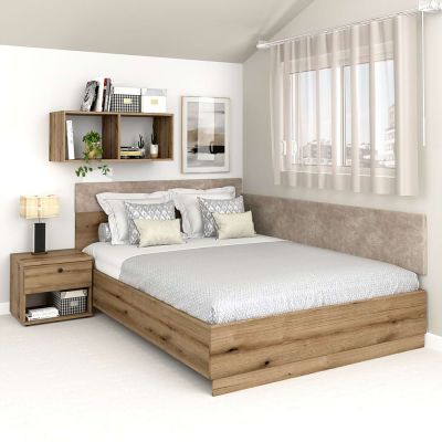 Oferta Pat colt AMBRO, 140x200, Stejar cu saltea si noptiera inclusa