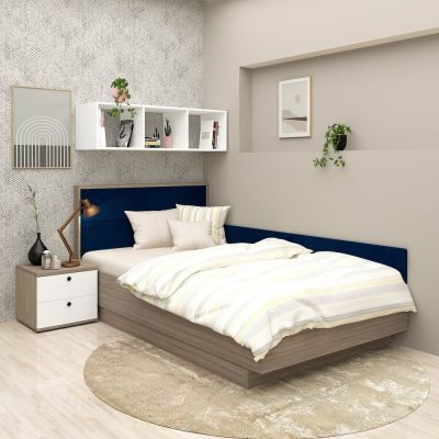 Oferta Pat copii de colt PRIMAVERA, Oak, Catifea Albastra cu saltea inclusa Oferta Pat copii de colt PRIMAVERA, Oak, Catifea Albastra cu saltea inclusa