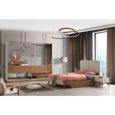 Pat 160x200 cm in alb, maro deschis Pat 160x200 cm in alb, maro deschis