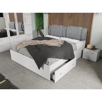 Pat Alb cu tapiterie gri - Acapulco 180x200 2 Seturi ( 4 sertare )