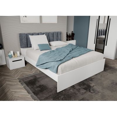 Pat Alb cu tapiterie Gri deschis 180x200 Fara sertare