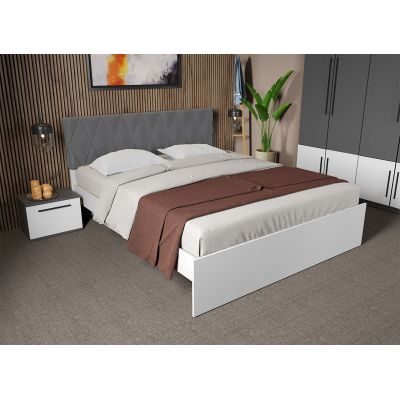 Pat Alb cu tapiterie gri - Sidney 180x200 Fara sertare