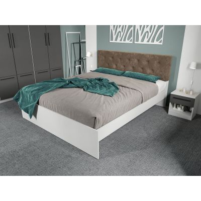 Pat Alb cu tapiterie Maro - Madrid 160x200 Fara sertare