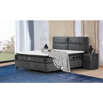 Pat Babylon, cu ladă de depozitare rabatabilă, cadru metalic și tapițerie, 160x200 cm, gri