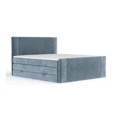 Pat boxspring albastru cu spațiu de depozitare 160x200 cm Bergamo – Maison de Rêve