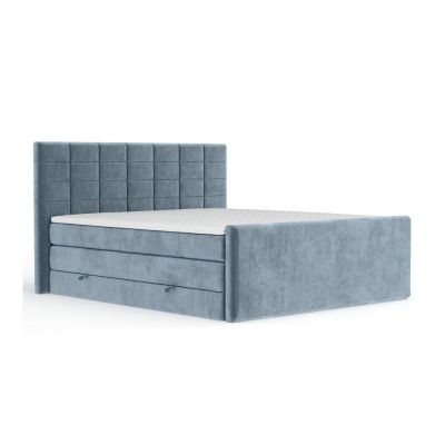 Pat boxspring albastru cu spațiu de depozitare 200x200 cm Ava – Maison de Rêve