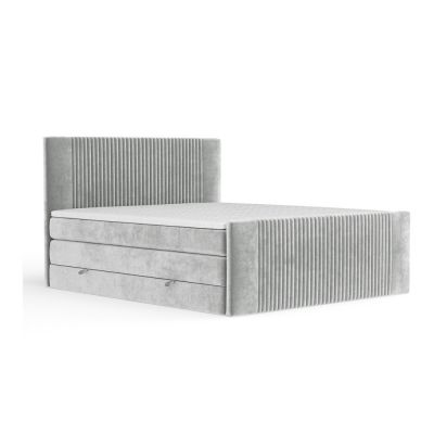 Pat boxspring gri deschis cu spațiu de depozitare 160x200 cm Bergamo – Maison de Rêve