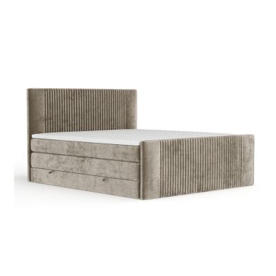 Pat boxspring maro deschis cu spațiu de depozitare 140x200 cm Bergamo – Maison de Rêve