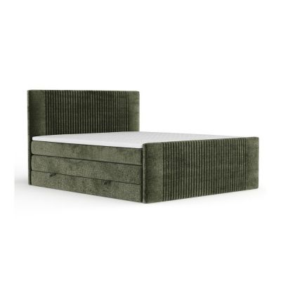 Pat boxspring verde închis cu spațiu de depozitare 140x200 cm Bergamo – Maison de Rêve