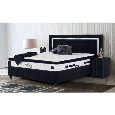 Pat Calipso, cu ladă de depozitare rabatabilă, cadru metalic și tapițerie, 160x200 cm, negru