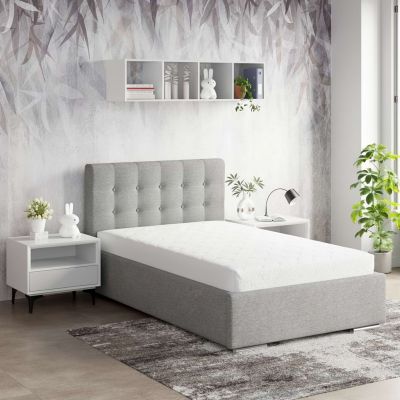 Pat de colt copii GEORGIA cu saltea inclusa, 90x200, somiera rabatabila, stofa Gri V90