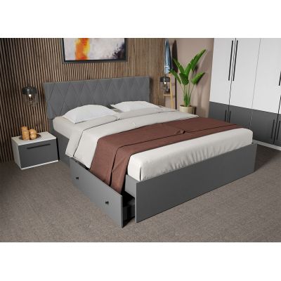 Pat Gri cu tapiterie gri - Sidney 160x200 1 Set ( 2 sertare )