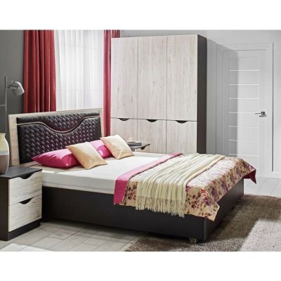 Pat Happy cu spațiu de depozitare, tapițat cu stofă, PAL și MDF, 160x200 cm, alb Samoa