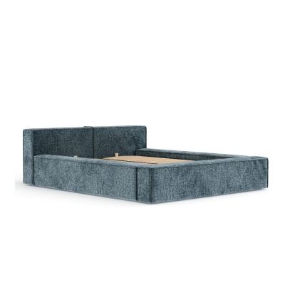 Pat matrimonial albastru prăfuit tapițat cu spațiu de depozitare cu somieră 160x200 cm Voliera – Maison de Rêve