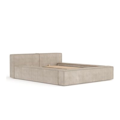 Pat matrimonial bej tapițat cu spațiu de depozitare cu somieră 140x200 cm Voliera – Maison de Rêve