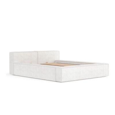 Pat matrimonial crem tapițat cu spațiu de depozitare cu somieră 200x200 cm Voliera – Maison de Rêve