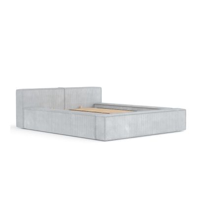 Pat matrimonial gri deschis tapițat cu spațiu de depozitare cu somieră 140x200 cm Voliera – Maison de Rêve