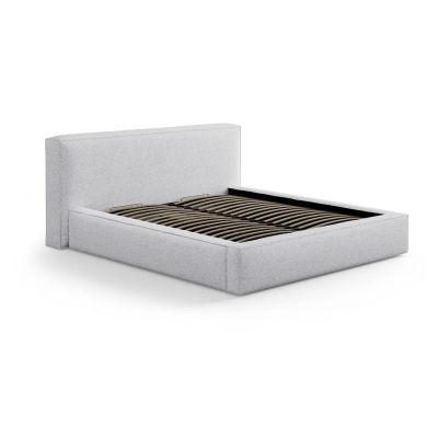 Pat matrimonial gri deschis tapițat cu spațiu de depozitare cu somieră 200x200 cm Simon Olivia – Micadoni
