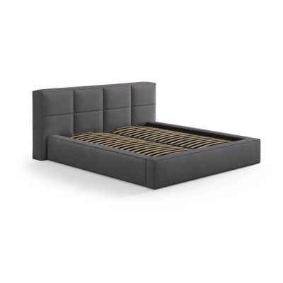 Pat matrimonial gri închis tapițat cu spațiu de depozitare cu somieră 200x200 cm Simon Darren – Micadoni