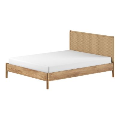 Pat matrimonial în culoare naturală din lemn de stejar fără somieră 160x200 cm Olive Rope – Vipack