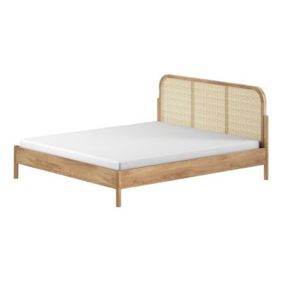 Pat matrimonial în culoare naturală din lemn de stejar fără somieră 180x200 cm Olive Rotan – Vipack