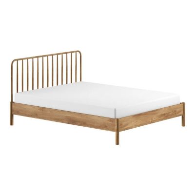 Pat matrimonial în culoare naturală din lemn de stejar fără somieră 180x200 cm Olive Spindle – Vipack