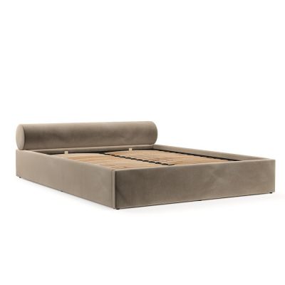 Pat matrimonial maro deschis tapițat cu spațiu de depozitare cu somieră 200x200 cm Solvo – Maison de Rêve