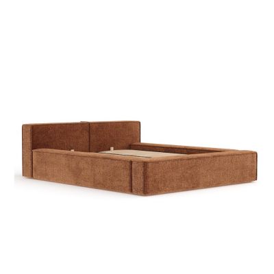 Pat matrimonial portocaliu tapițat cu spațiu de depozitare cu somieră 180x200 cm Voliera – Maison de Rêve