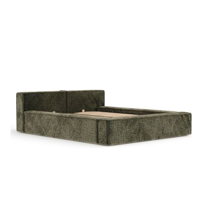 Pat matrimonial verde închis tapițat cu spațiu de depozitare cu somieră 180x200 cm Voliera – Maison de Rêve