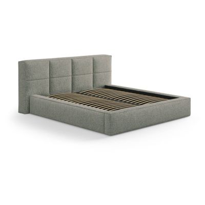 Pat matrimonial verde tapițat cu spațiu de depozitare cu somieră 180x200 cm Simon Darren – Micadoni