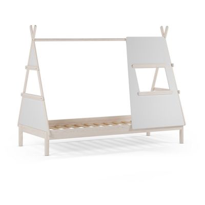 Pat pentru copii crem de tip casă din lemn de pin cu somieră 90x200 cm Enola – Marckeric Pat pentru copii crem de tip casă din lemn de pin cu somieră 90x200 cm Enola – Marckeric