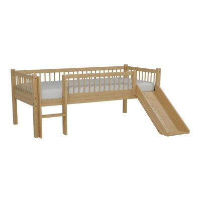 Pat pentru copii în culoare naturală înalt din lemn de fag cu tobogan cu somieră 90x200 cm Forrest – Vipack