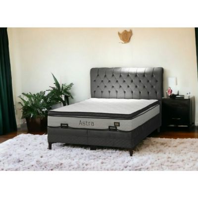 Pat + Saltea gratis Amna , design modern, capitonare elegantă, ladă spațioasă de depozitare, structură rezistentă, 140x200 cm, gri