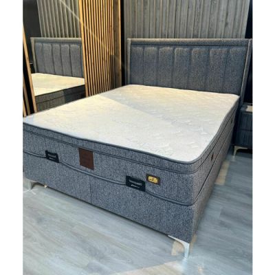 Pat + Saltea gratis Astra, ladă depozitare integrată, tapițerie premium, structură robustă, 160x200 cm, Gri