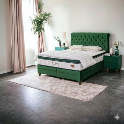 Pat + Saltea gratis Astra, verde - 180x200 cm, design modern, capitonare elegantă, ladă spațioasă de depozitare, structură rezistentă