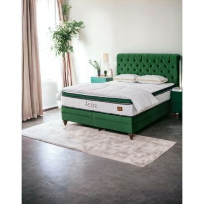 Pat + Saltea gratis Astra, verde - 180x200 cm, design modern, capitonare elegantă, ladă spațioasă de depozitare, structură rezistentă