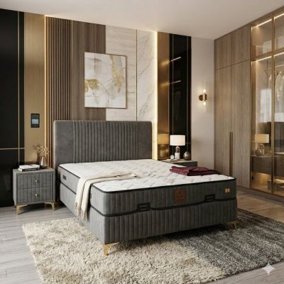 Pat + Saltea gratis Bari, gri - 160x200 cm